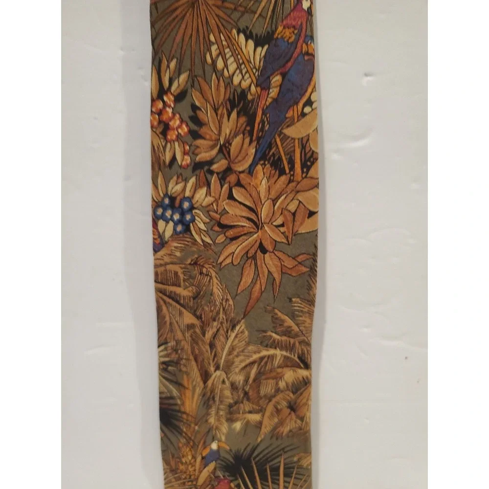 Vintage Silk Necktie Tropical Bird Print - Retro Design Studios - Slight Damage
